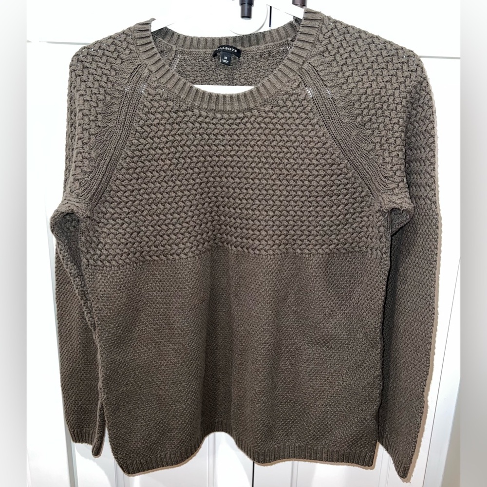 Talbots Olive mixed Textured Seed Stitch Cotton Sweater M